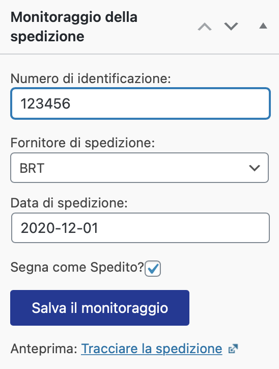 Dati per il monitoraggio della spedizione