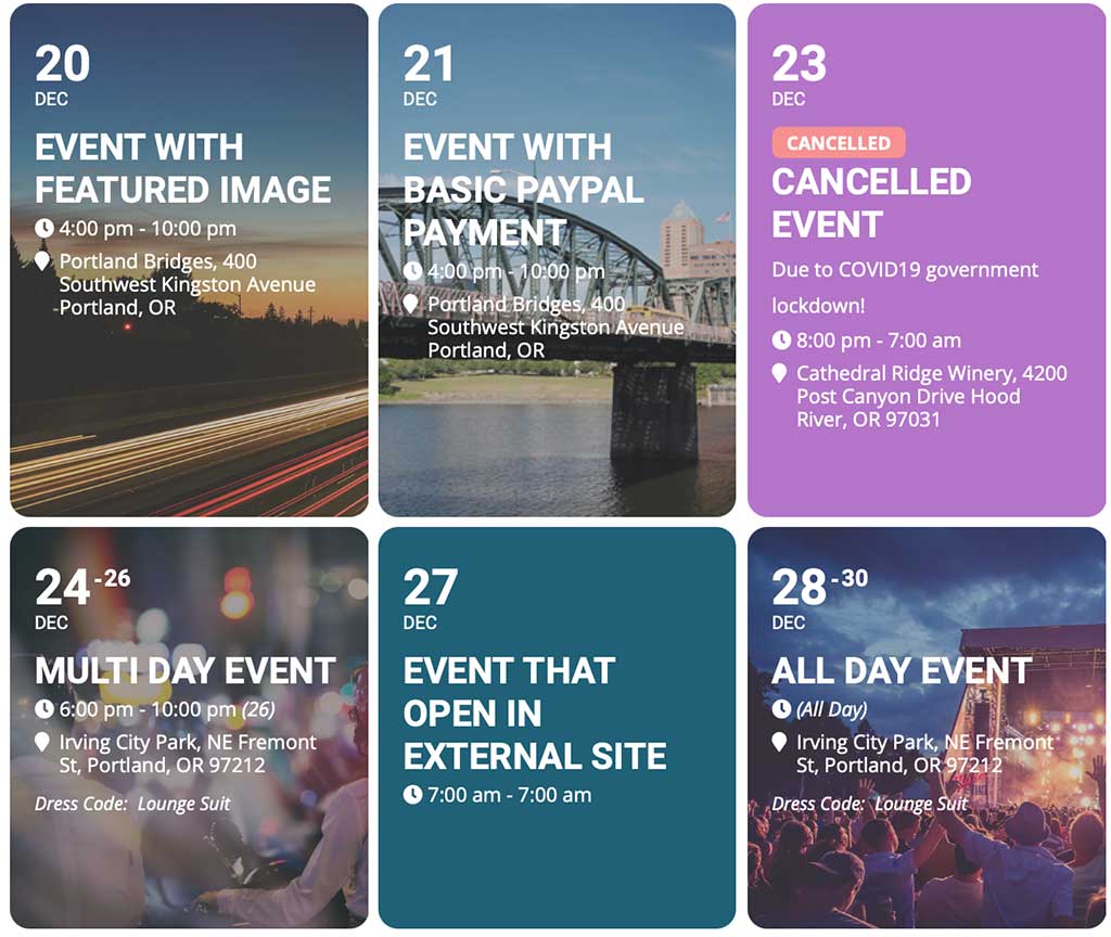 Calendario eventi realizzato con EventON