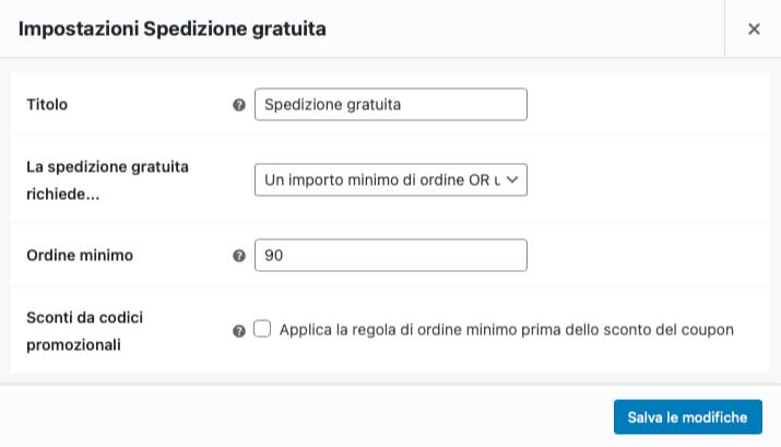 Impostare le condizioni per la spedizione gratuita