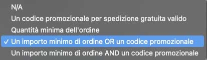 Selezione delle condizioni per la spedizione gratuita