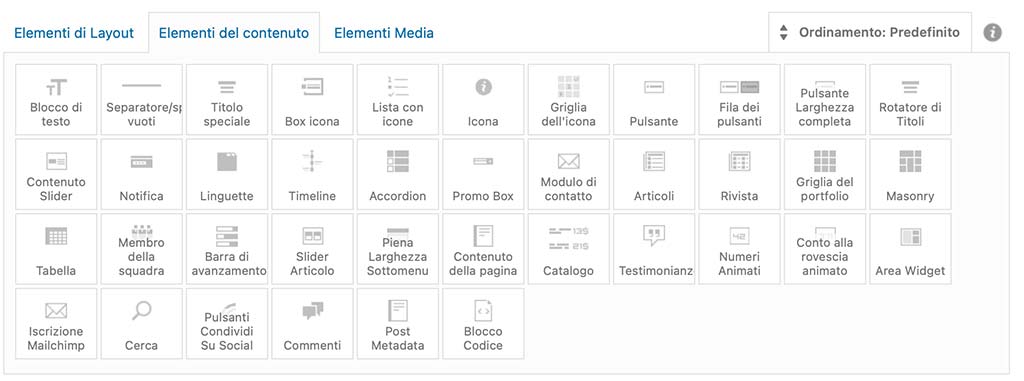 Elementi di contenuto dell'Avia Builder di Enfold